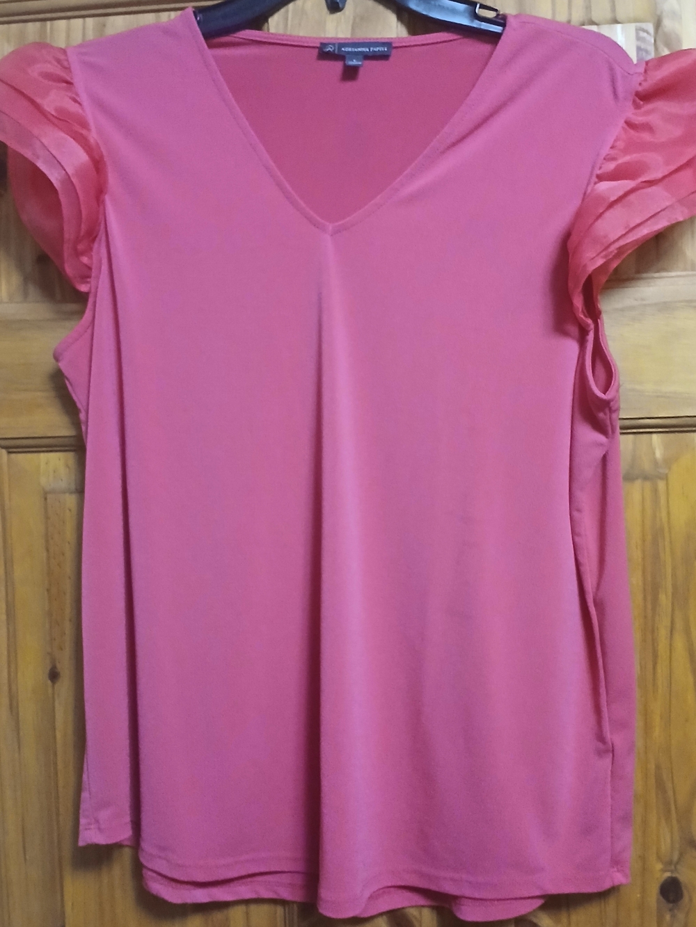 Adrianna Papell Pink Puff Sleeve V-Neck Blouse